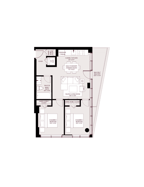 floor plan of the bedroom area and the terrace